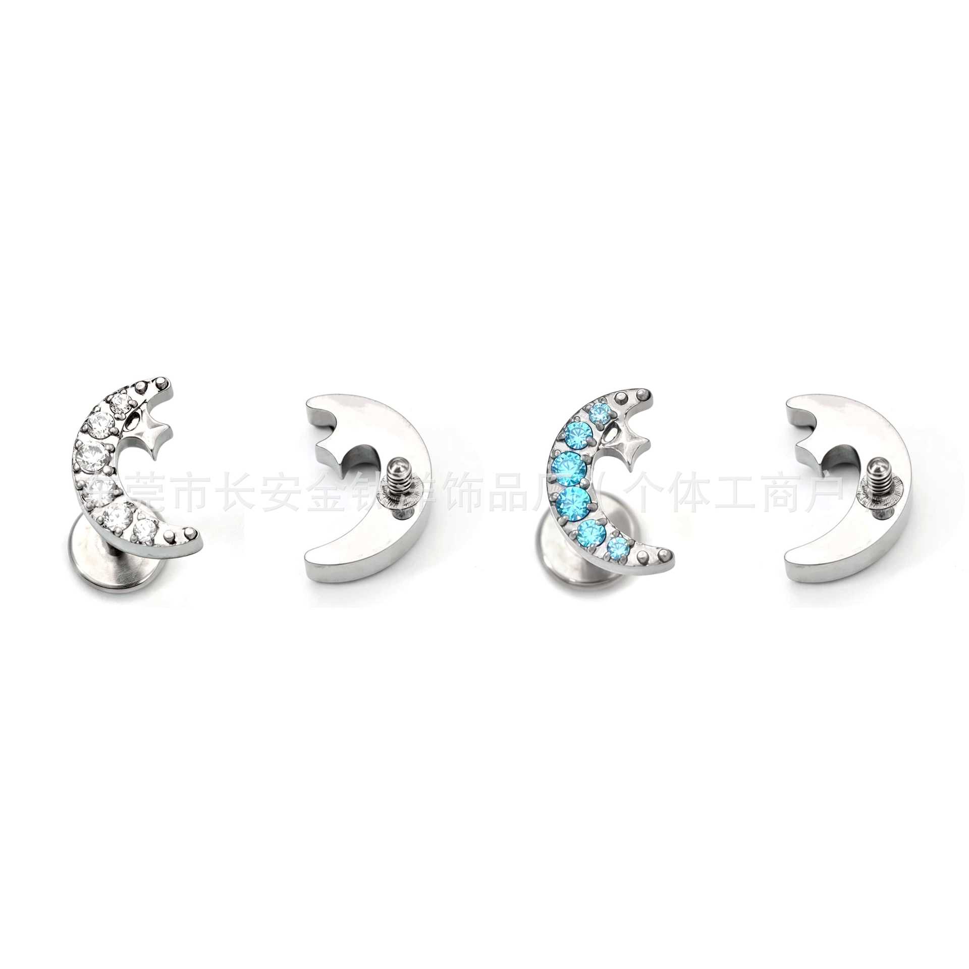 F136 Titanium Moon Star Zircon Ear Cartilage Stud Helix Tragus Lip Labret Piercing Jewelry G23 Titanium Alloy detail image 8