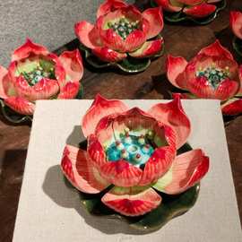 精品手工荷花莲花香插 家居工艺品装饰摆设摆件送礼佳品配礼盒