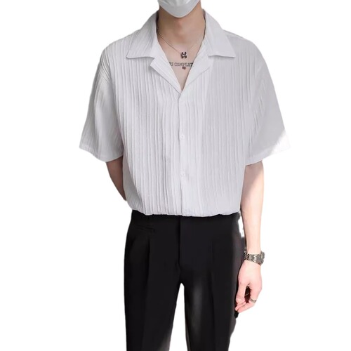 Men's 2024 Summer New Short-Sleeve Shirt, Cool and Stylish, Ice Silk Half-Sleeve Blouse, Casual 5-Sleeve Top