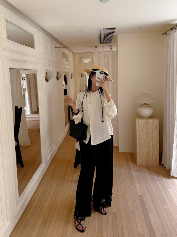 DIGM | 2025秋季复古重工镂空绣花松紧腰天丝直筒休闲裤女A32079|undefined