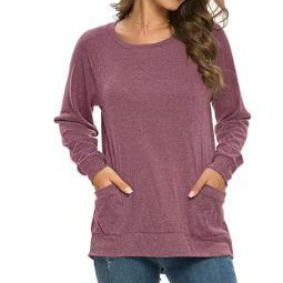 Sudadera Holgada de Cuello Redondo para Mujer de Poliéster con Bolsillo Manga Larga para Uso Diario