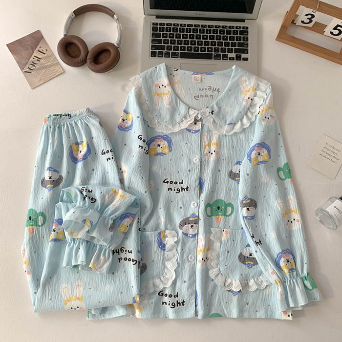 Pequeño libro rojo chatarra transmisión en vivo explosión nuevo pijama de algodón nube de manga larga mujer primavera dulce dibujos animados ropa para el hogar