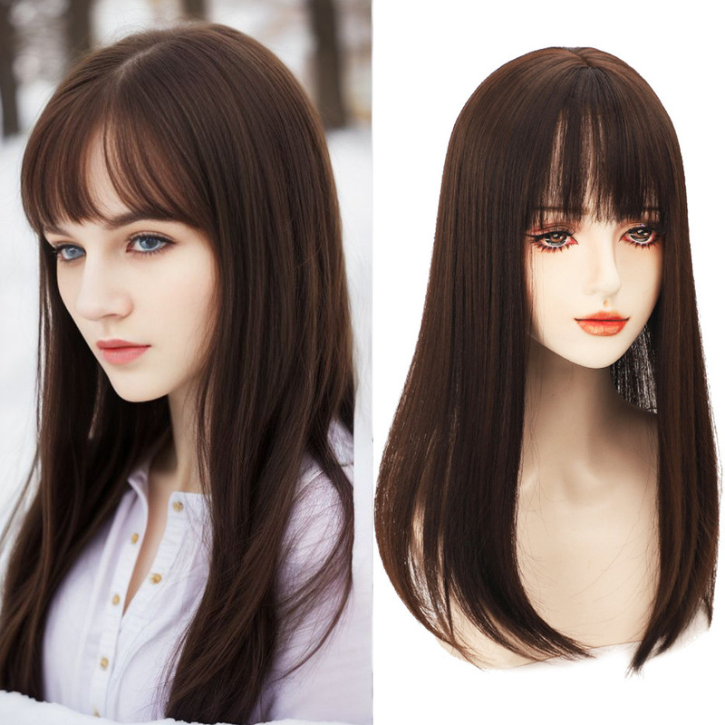 Wig Women's Long Hair Cartoon Bang Inner Buckle Replenishment Piece Cute European and American Style Integrated Qi Bang Wig Replenishment Piece Wig Women's Long Hair Cartoon Bang Inner Buckle Replenishment Piece Cute European and American Style Integrated Qi Bang Wig Replenishment Piece