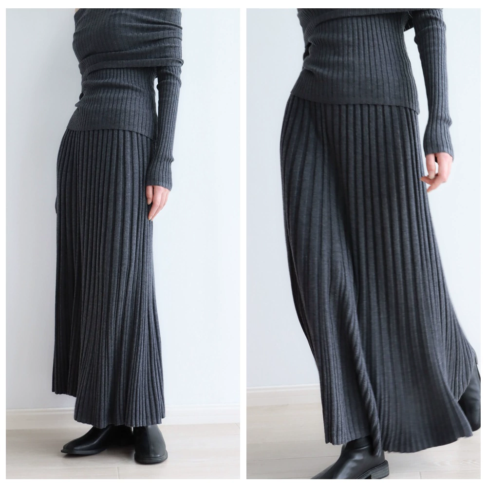 Тяжелая промышленная плиссированная осенне-зимняя трикотажная юбка из смесовой шерсти, ленивая и повседневная длинная юбка, универсальная и модная юбка-свитер, образ для похудения