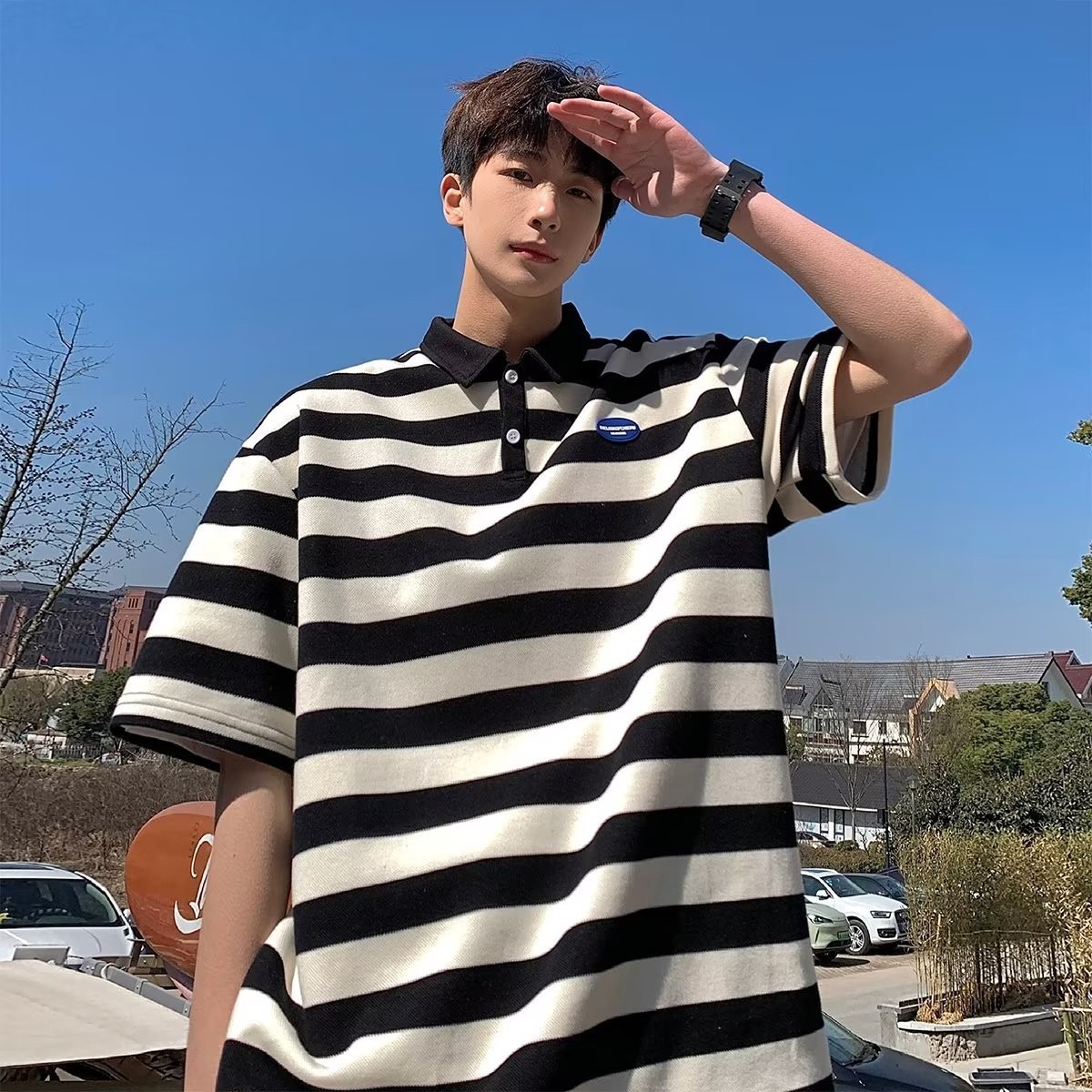 Camiseta de verano solapa polo de manga corta marca de moda masculina estilo coreano delgado tendencia 2024 nueva camiseta de todo fósforo