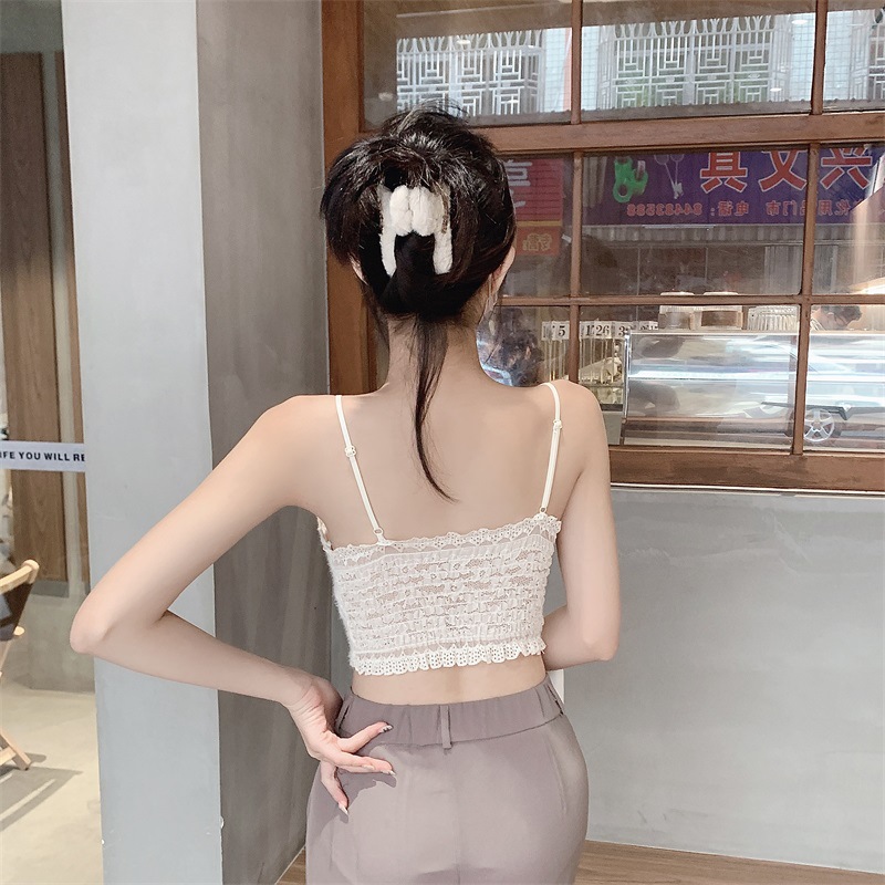 Estilo francés puro estilo encaje floral belleza espalda camisola de las mujeres con almohadilla en el pecho desgaste interior y exterior camisola para niñas