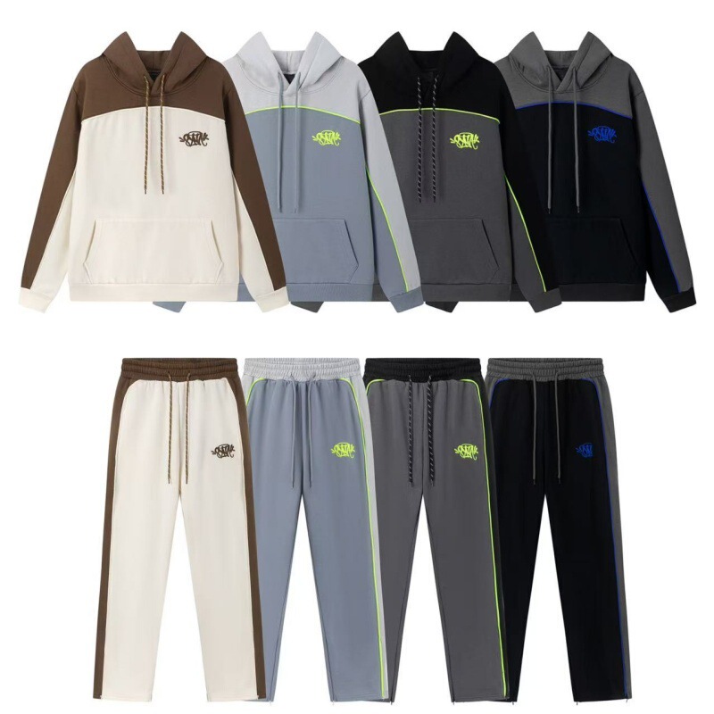 Cross-Border Export Syna World Small Label Embroidered Velvet Hooded Sweatshirt for Men and Women Spliced Casual Pants Suit Trendy