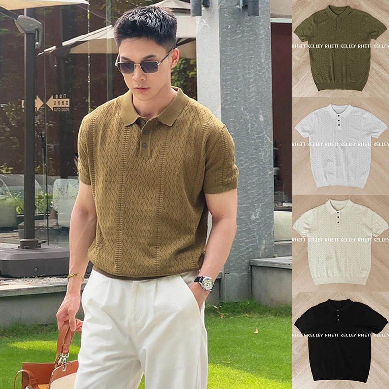 Polo camiseta de punto camiseta de manga corta camiseta hombre hueco diamante transpirable hielo verano al por mayor viejo viento de dinero ropa de hombre verano