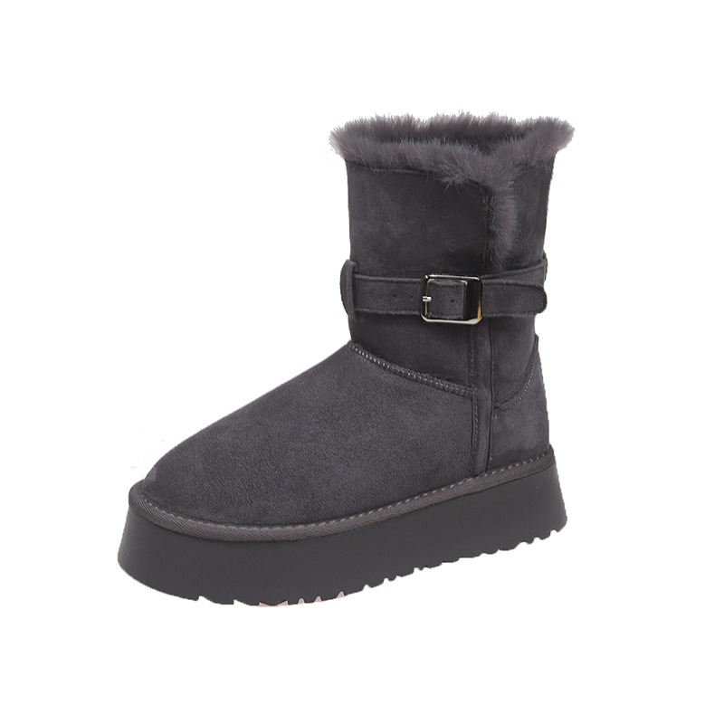 Una solapa de lana de lana de lana de caballo dos botas de altura de botas de algodón de nieve botas de cinturón de rodilla botas de cinturón de cinturón de rodilla del noreste
