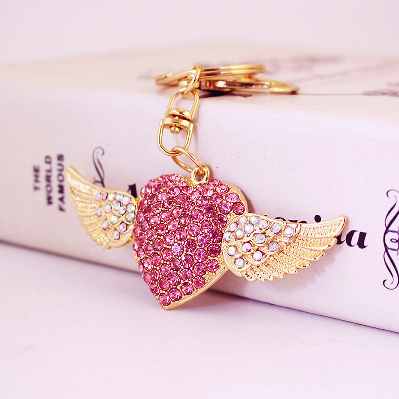 Cool Hee full diamond exquisite wings of love alloy key chain accessories key chain for girlfriend bag buckle bag pendant 1304