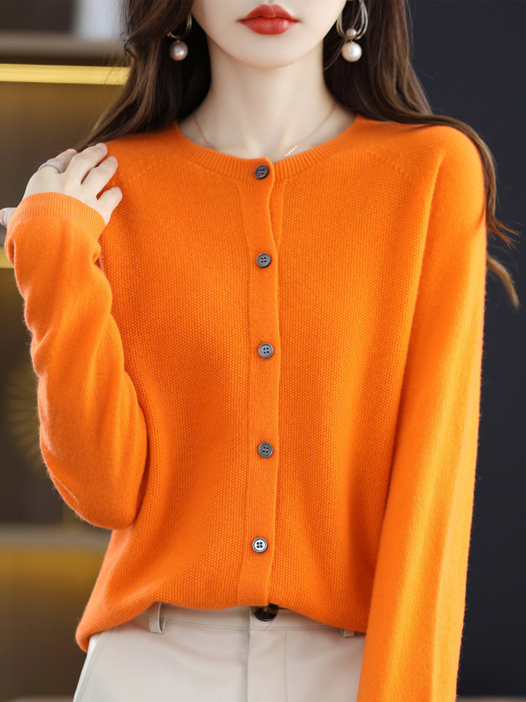 Cárdigan de Punto de Lana para Mujer Lana Cuello Redondo, Manga Larga para Otoño e Invierno