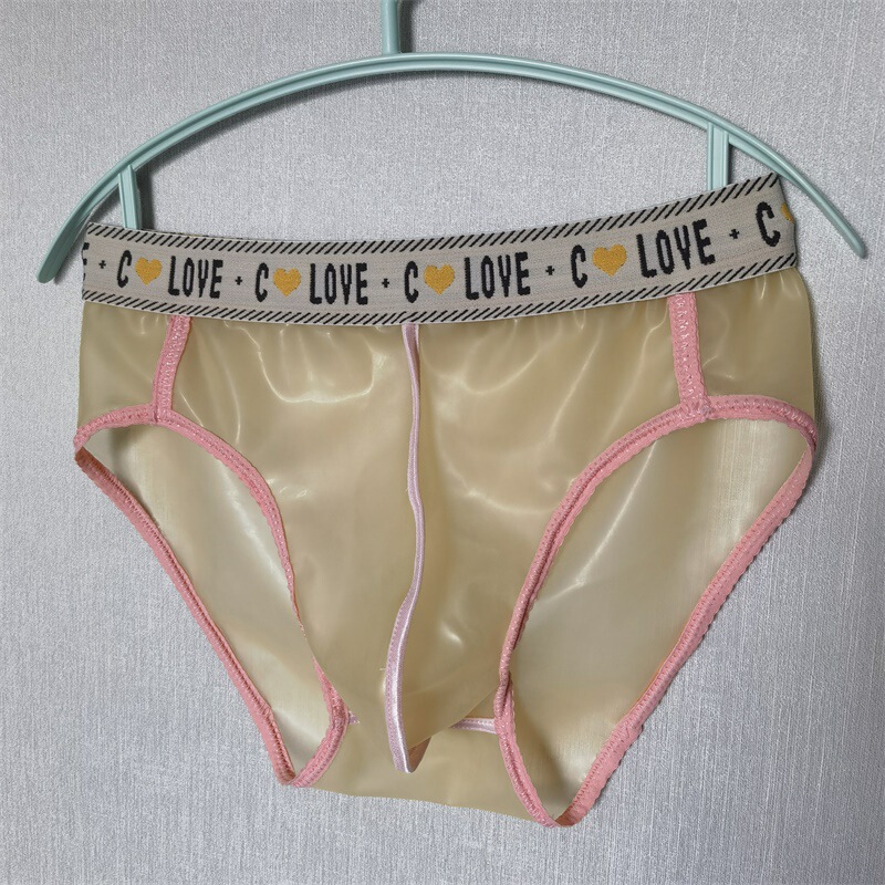 Export Elastic Hemmed Latex Leather Men's Triangle Sexy Solid Color Rubber Underwear