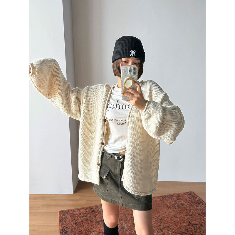 [Wang Qizhi] Gentle and relaxed, loose-fitting, soft and comfortable knitted cardigan for women, WQ426