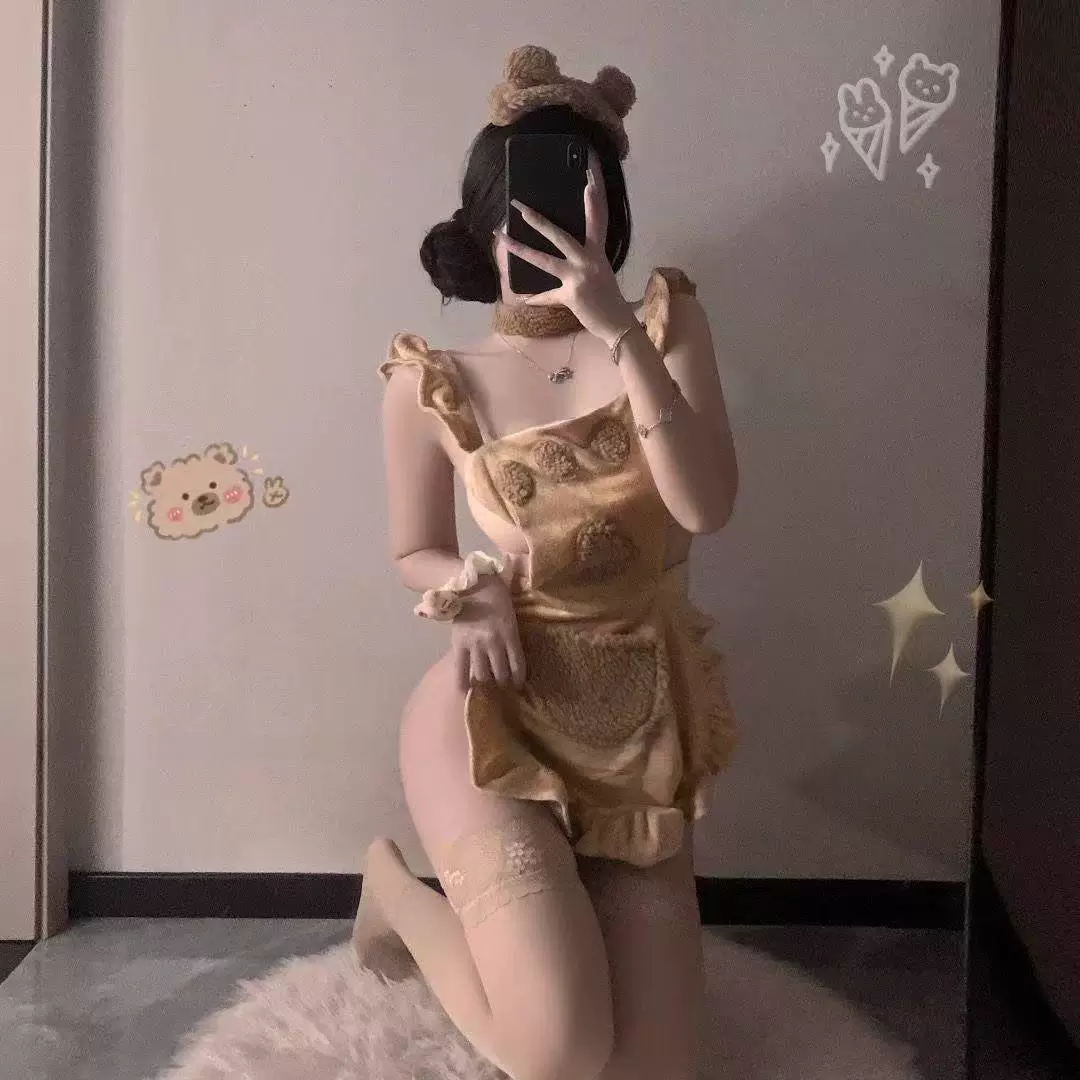 Чистая соблазнительная эротическая нижнее белье сексуальная бархатная кружева, вырезая милый плюшевый медведь горничная униформа костюм