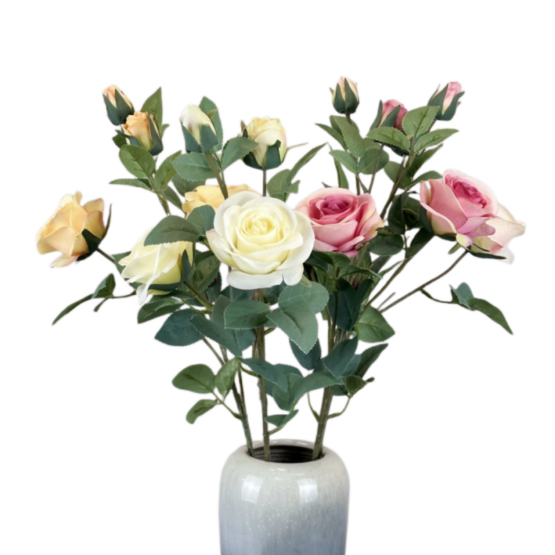 Arreglo Floral Artificial de Rosas de 4 Cabezas para Decoración de Bodas, Hoteles y Hogares, Decoración de Habitaciones de Boda, Flores de Seda, Flores Artificiales al por Mayor