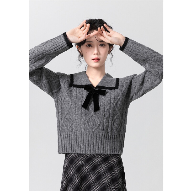 2026 Fall/Winter New Fashionable Faux Two-Piece Vintage Print Coffee-Colored Knit Cardigan Top with Bow Tie 2026 Fall/Winter New Fashionable Faux Two-Piece Vintage Print Coffee-Colored Knit Cardigan Top with Bow Tie