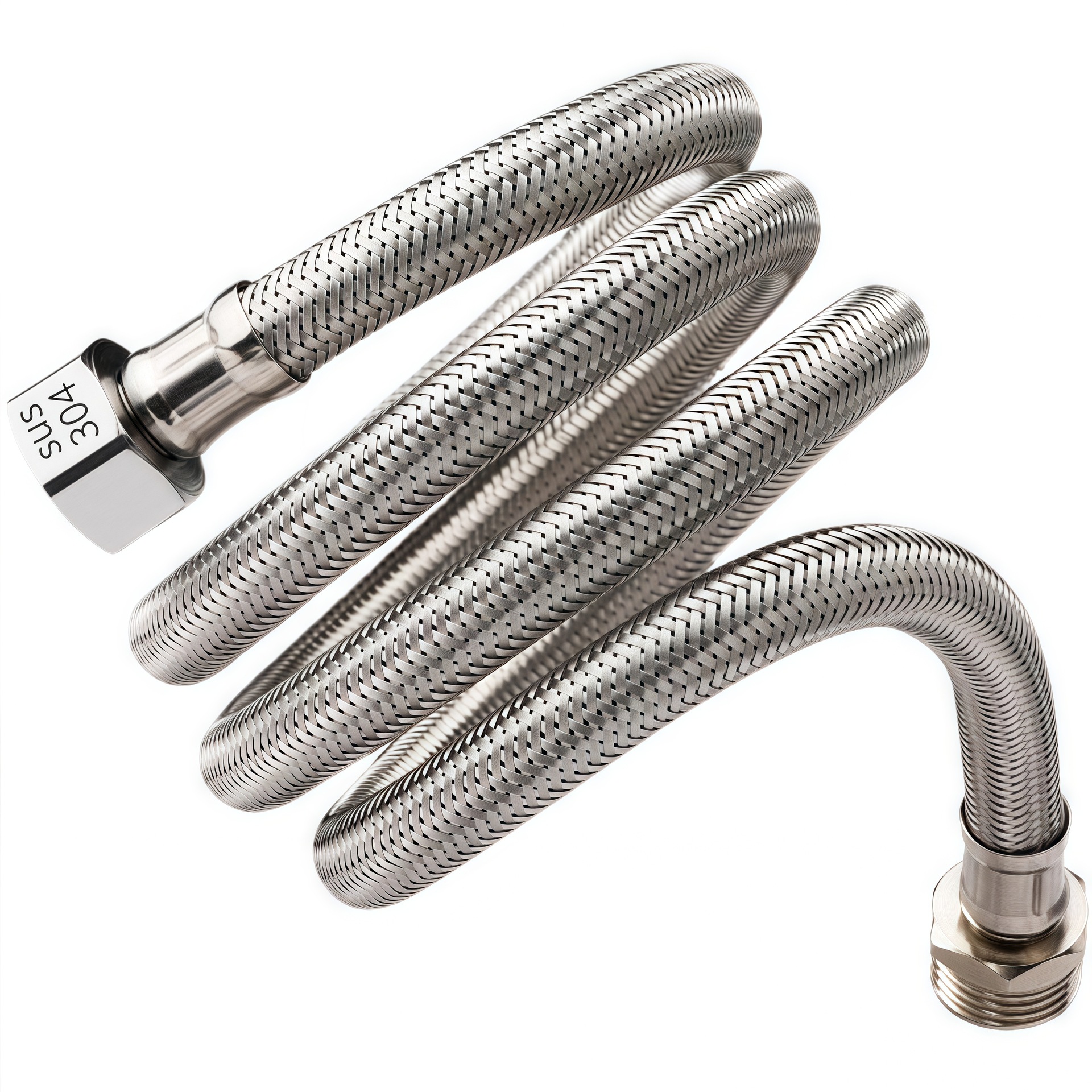4 puntos manguera de conexión extendida y alargada de dientes de alambre interior y exterior, tubo trenzado de acero inoxidable 304, agua fría y caliente, tubería de agua de entrada y salida, alta presión