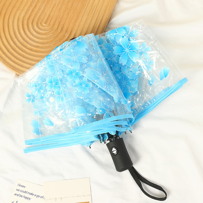 Nuevo paraguas de estudiante portátil automático triple plegable unisex soleado y lluvioso paraguas rojo neto publicidad paraguas transparente