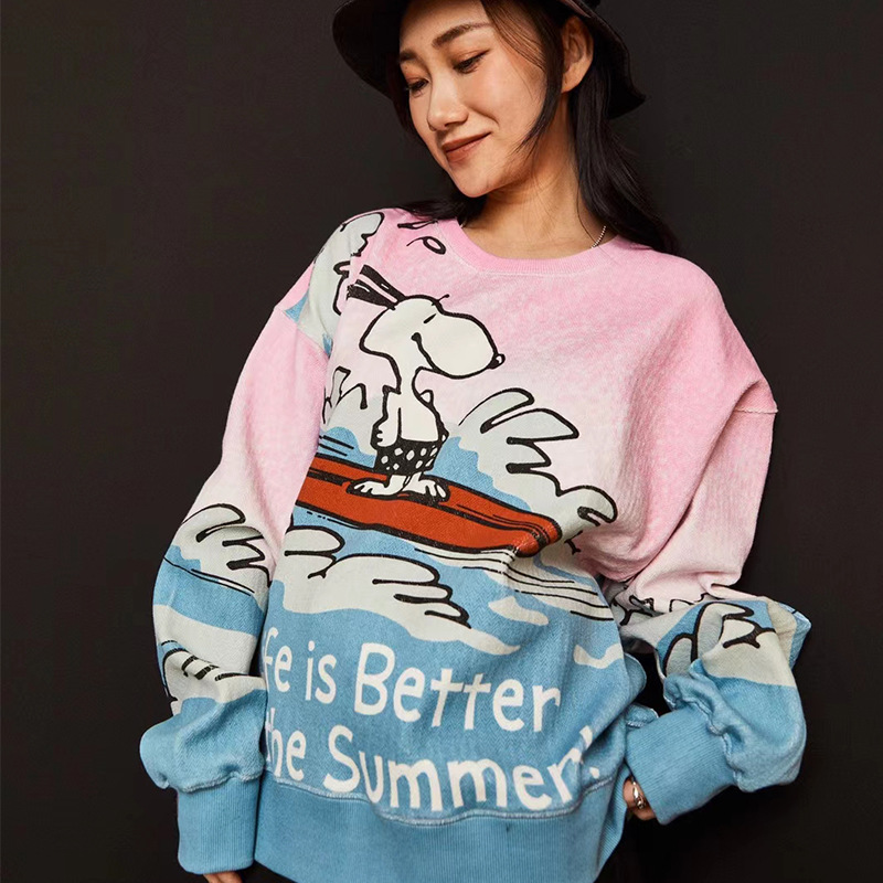 aimeewq Spring new pattern Terry Negative printing leisure time Easy Long sleeve Socket T-shirts Hit color Sweater