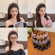 【炫彩渐变】超仙褶皱网纱波浪发箍女夏季带齿防滑高颅顶头箍