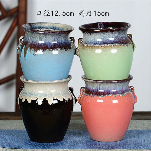 Yixing Purple Clay Flower Pot Creative High Double Ears Succulent Monk Flower Pot Ceramic Orchid Landscape Home Plant Pot Gardening Pot