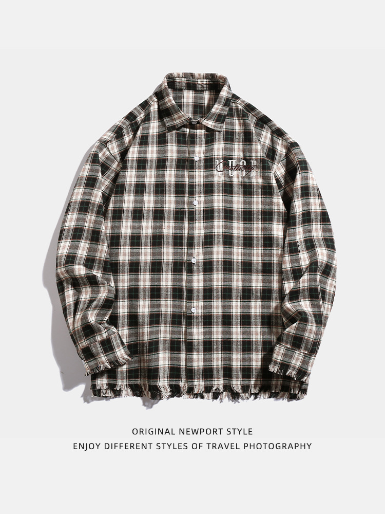 Camisa de manga larga con diseño de borlas sin rematar para hombre y mujer, estilo americano moderno de calle, camisa de pareja con bordado de letras, chaqueta q