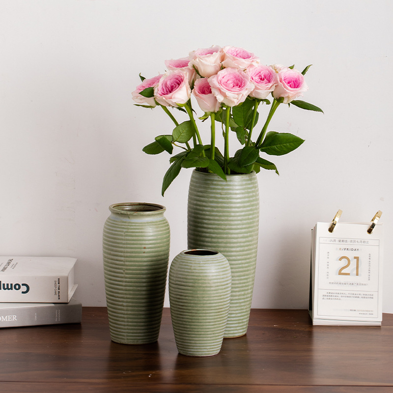 蜀門復古簡約陶瓷裝飾花瓶乾花鮮花陶罐桌面書房客廳插花擺件花器