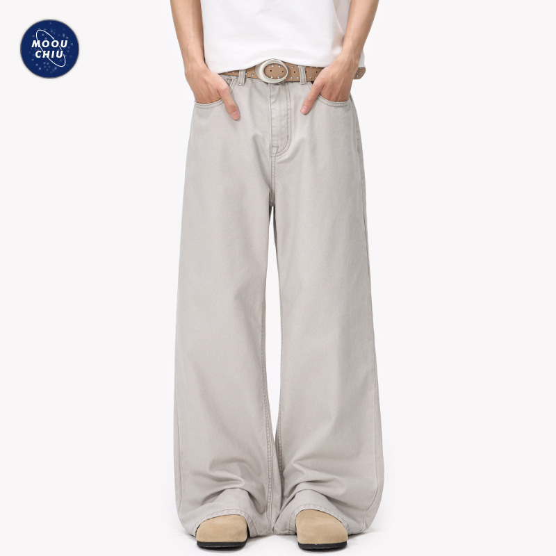 Muqiu Men's Wear | 2026 American High Street Style Slightly Flared Cleanfit Casual Pants Men's Pearl Canvas Loose Wide-Leg Trousers