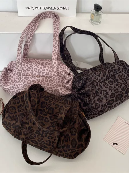51174 Fashionable Leopard Print Handheld Tote Bag for Women Large Capacity Outing Mommy Bag Suede Lazy Style Shoulder Bag