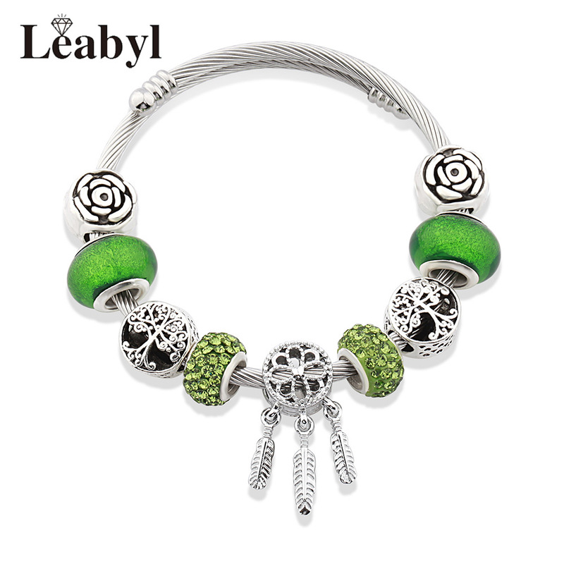 New cross-border hollow tree of life dream catcher beaded open bracelet green crystal adjustable bracelet wholesale