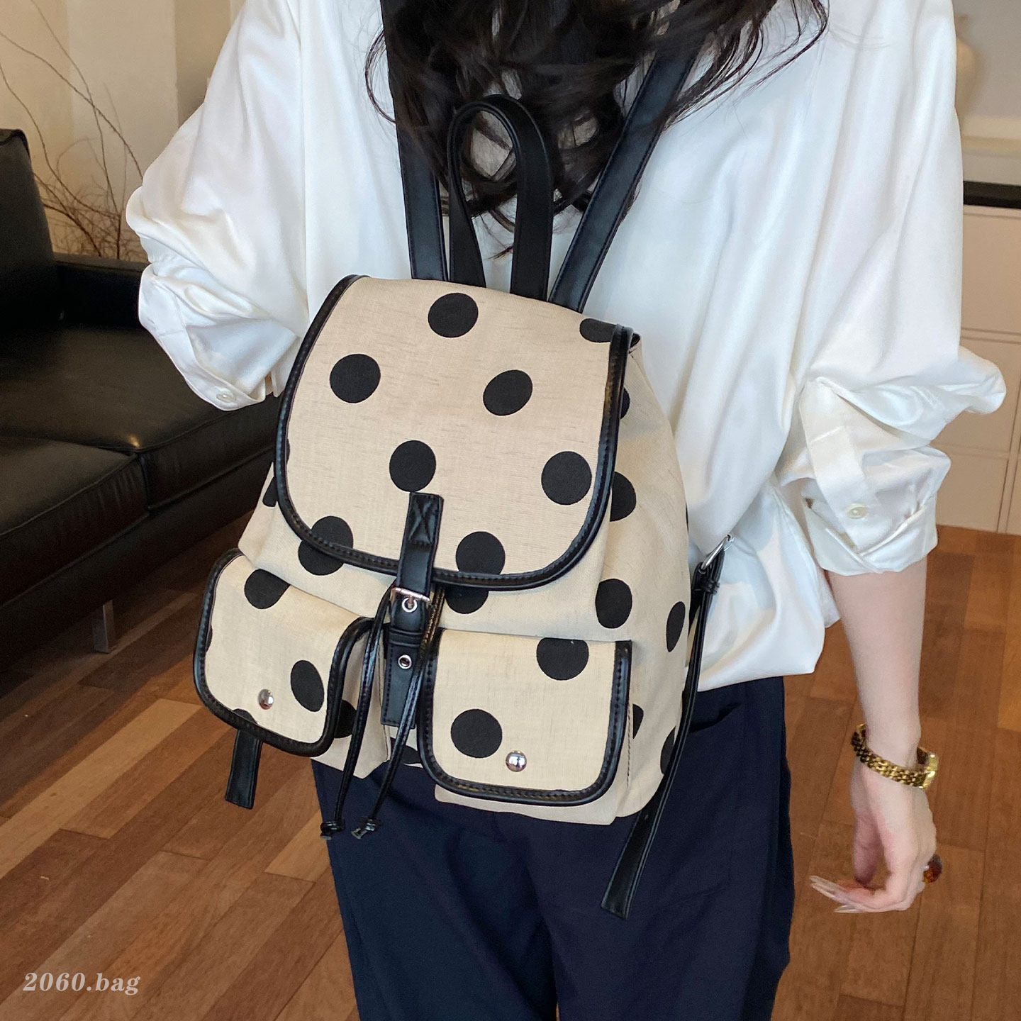 2026 mochila de gran capacidad bolsillo ocio punto de onda mochila de estudiantes de viaje de verano mochila escolar de mujeres con tapa más nueva