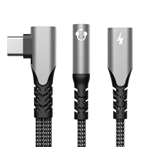 Suitable for Type-c elbow 2-in-1 to 3.5 headphone 60W fast charging audio adapter cable for listening to songs and calls