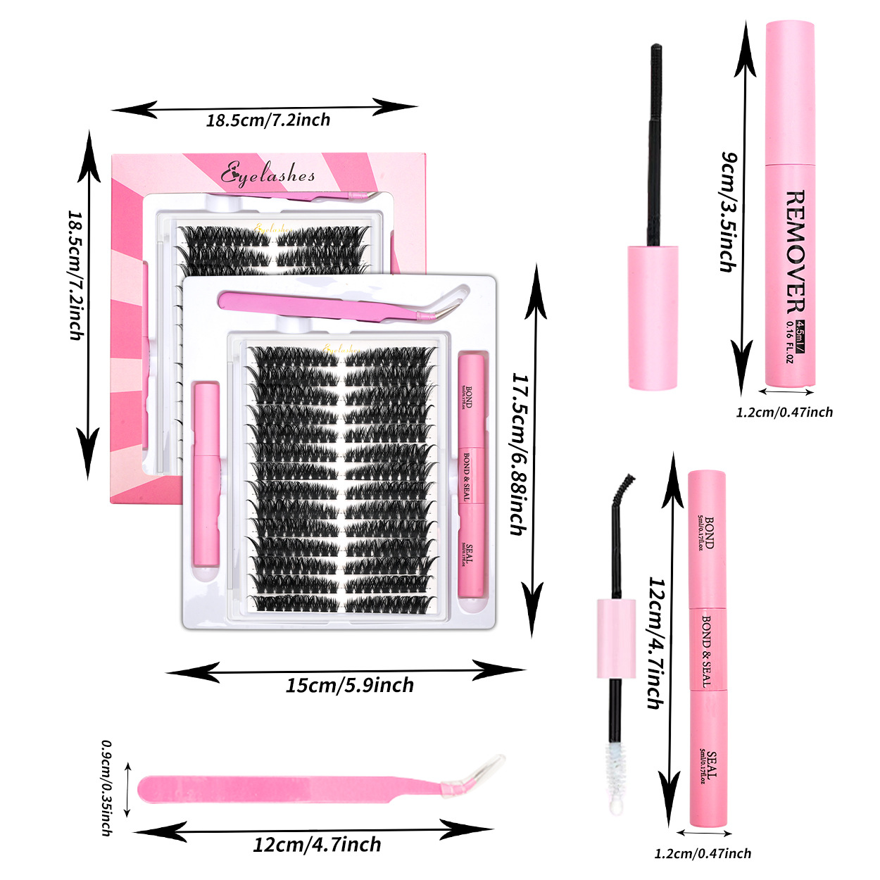 Actualizado 40P 60D 80D 100P transfronterizo pestañas falsas 14 filas de pegamento conjunto de cabello grueso