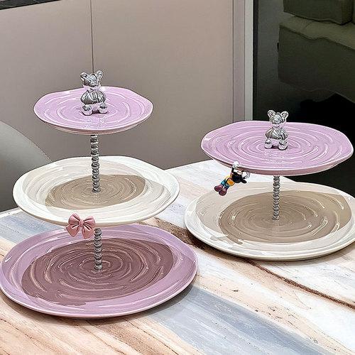 Light luxury contrasting color multi-layer fruit plate high-value ceramic dessert table display stand living room coffee table decorative candy plate