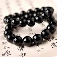 天然乌金黑曜石手链男士黑耀石黑色散珠子情侣手串女佛珠水晶
