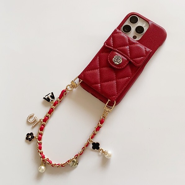 Socialite Camellia Card Holder Phone Case for iPhone 16 Pro Max, Leather Quilted Apple 17 Shockproof Cover