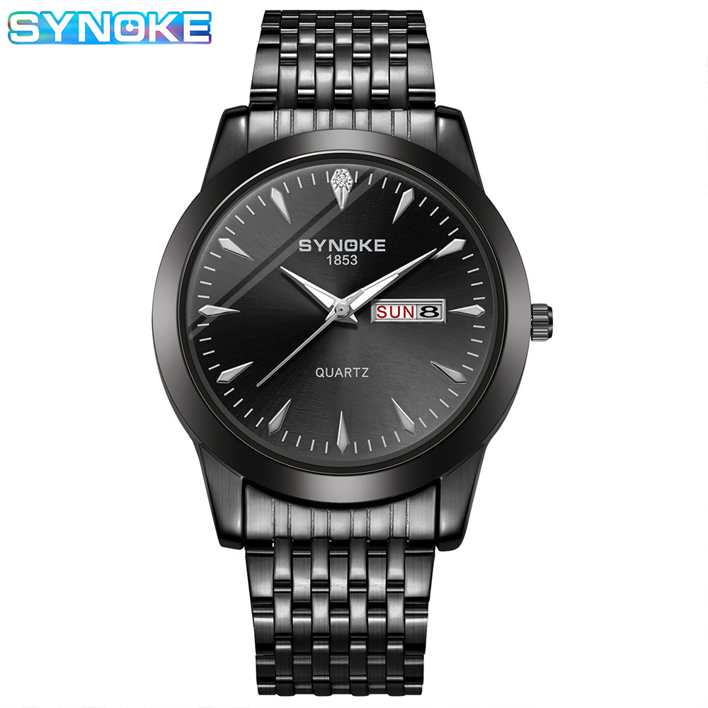 Reloj de cuarzo de negocios SYNOKE doble calendario aleación reloj casual moda clásica correa de acero reloj de los hombres