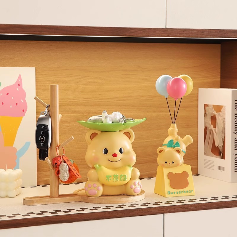 小さなクマの玄関キー収納、玄関飾り、リビングルームの家具置き棚、靴箱の装飾、軽奢風|undefined