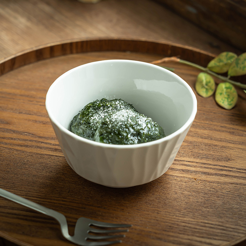 Cuencos de arroz retro en relieve de 4.5 pulgadas pequeños cuencos de cerámica en relieve casero cuencos de arroz de color sólido cuencos de cubiertos al por mayor