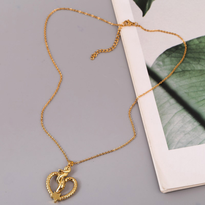 Hollow Heart-shaped Zodiac Snake Pendant Copper Necklace Wholesale Nihaojewelry display picture 6