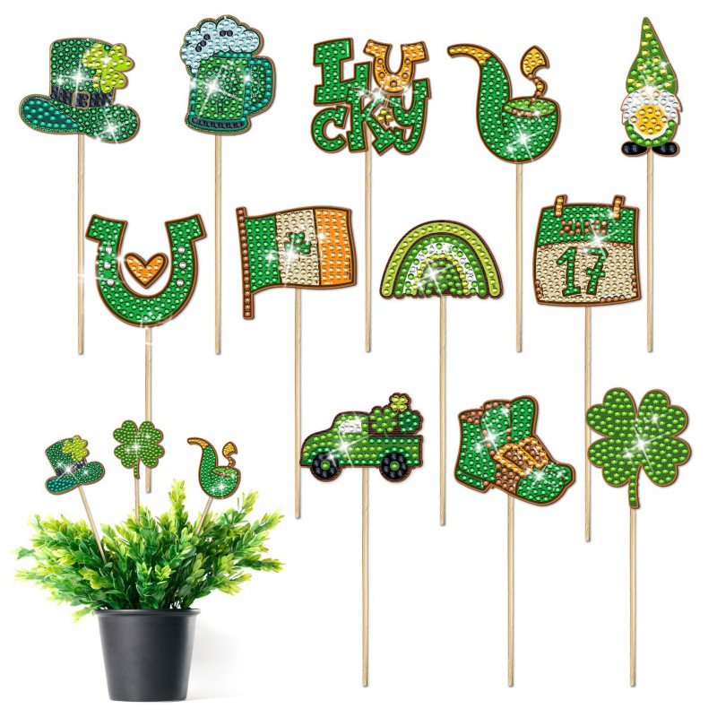 Estacas decorativas para macetas con diseño de flores para decoración de plantas en el hogar y escritorio, fabricante de estacas de jardín hechas a mano con pegatinas de diamantes DIY.