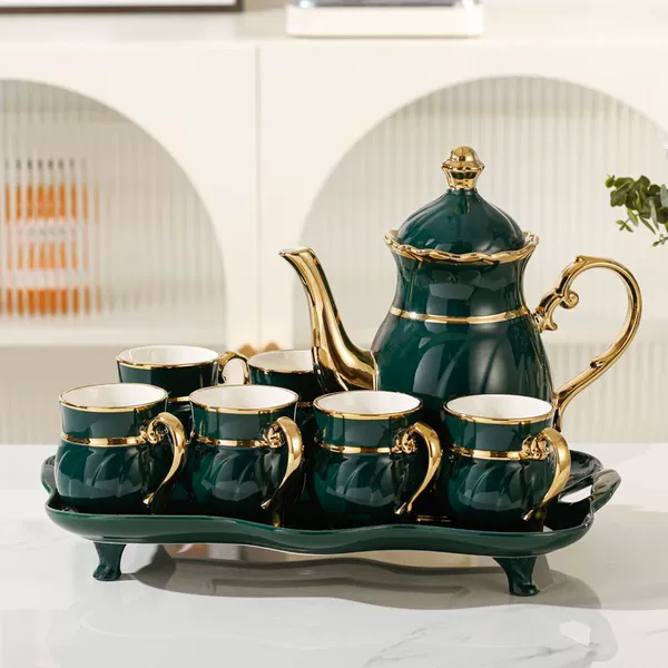 Green Swan 1 pot, 6 cups, 1 lotus leaf plate with feet gift box