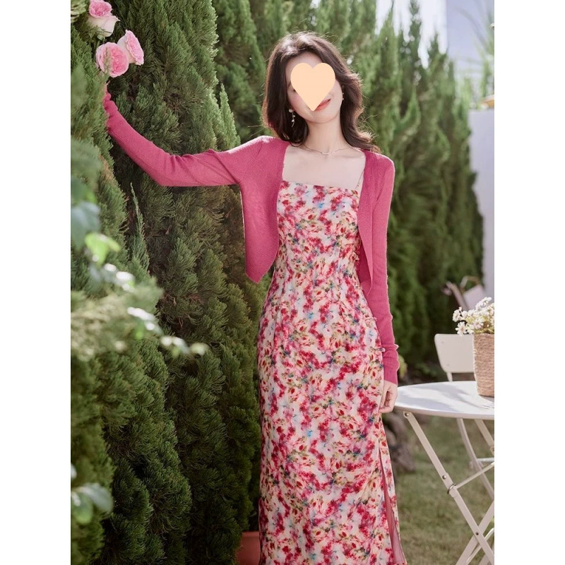 Летнее ленивое и высококачественное платье на подтяжках с изображением дофамина от Xiao Qi, женский кардиган, костюм, пляжная юбка для отпуска