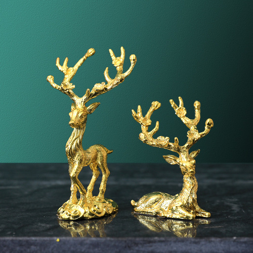 Nordic cross-mirror electroplated metal light luxury style mini sika deer couple ornaments TV cabinet wine cabinet decorative crafts