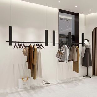 Clothing Store Display Rack Ceiling Hanging Hanger Wall Iron Black Simple Men's and Women's Clothing Display Shelf