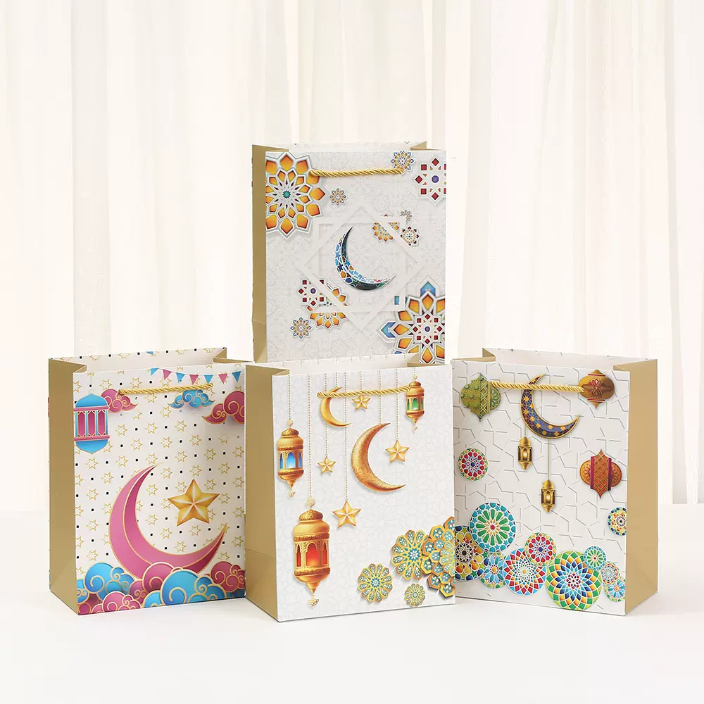 月亮手提袋印花白卡包装袋混色礼品袋派对礼物纸袋节日糖果袋批发