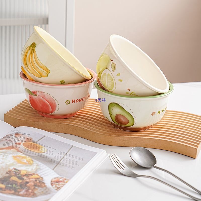 6inch-Sided Bowl, High-Looking Tableware, Cute Dormitory Instant Noodle Bowl, Ceramic Household Salad Bowl, Eating Bowl, Soup Bowl