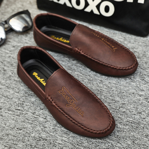 Spring new men's beanie shoes  driving casual leather shoes soft sole one-on-one men's trendy street style Internet celebrity shoes