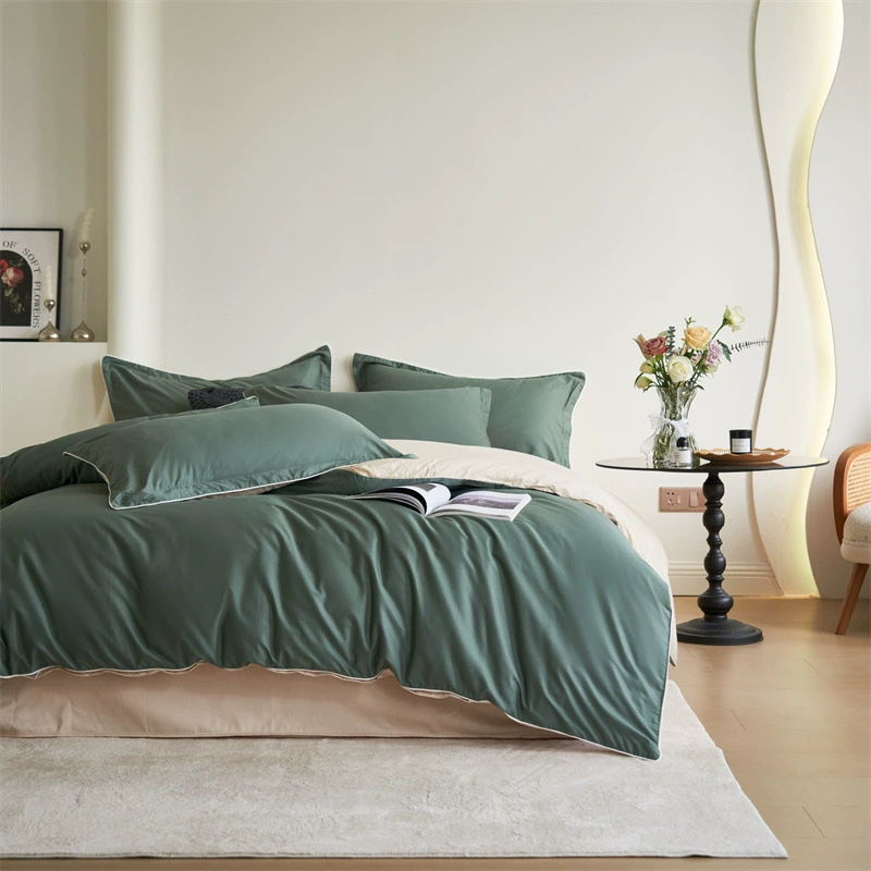 Длинноволокнистый хлопок хорошего качества в японском стиле, без принта, однотонный двойной хлопок, четыре предмета, хлопковая простыня из трех частей, простыня, пододеяльник, простыня