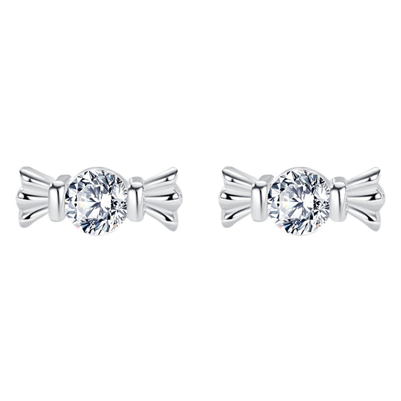 S925 plata esterlina candy stud pendientes personalidad de la moda pendientes japoneses y coreanos temperamento coreano simple arco galvanizado oro rosa